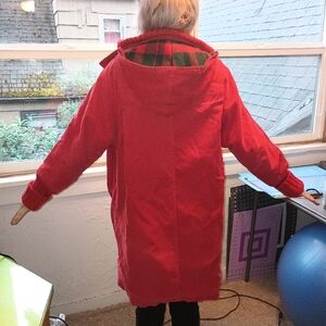 Red Sportables Corduroy and Flannel Long Overcoat